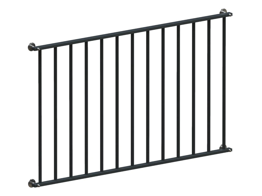 Französischer Balkon aus Flacheisen RAL 7016, vorgesetzt, modernes Metallgeländer