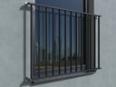 Moderner französischer Balkon aus pulverbeschichtetem Stahl in Anthrazit an Fensterfront