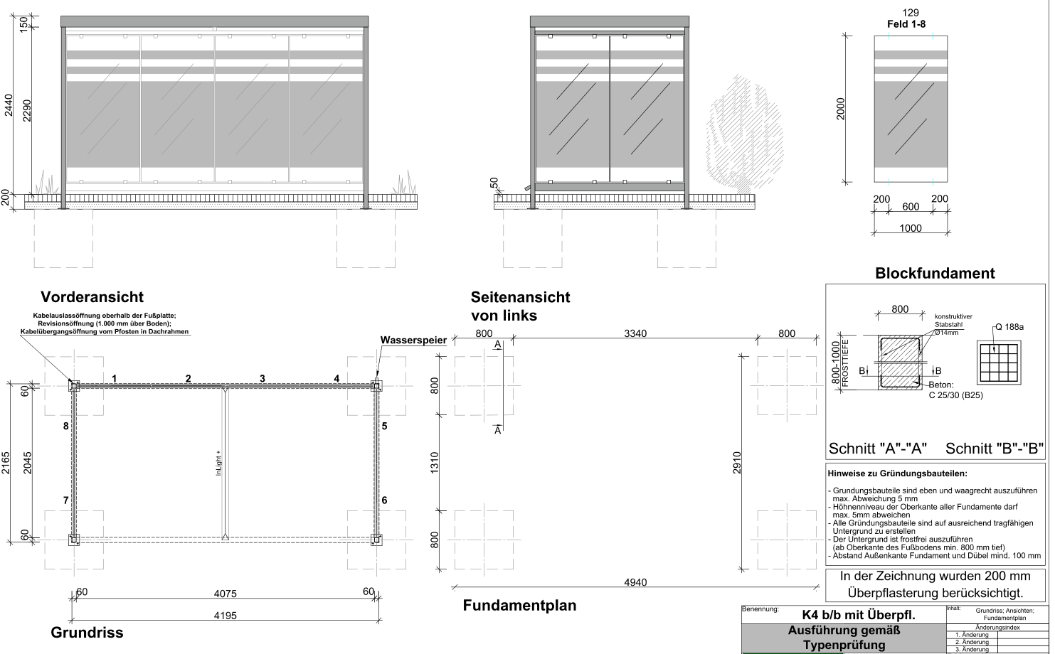 Fundamentplan Überdachung Köln K4 b/b