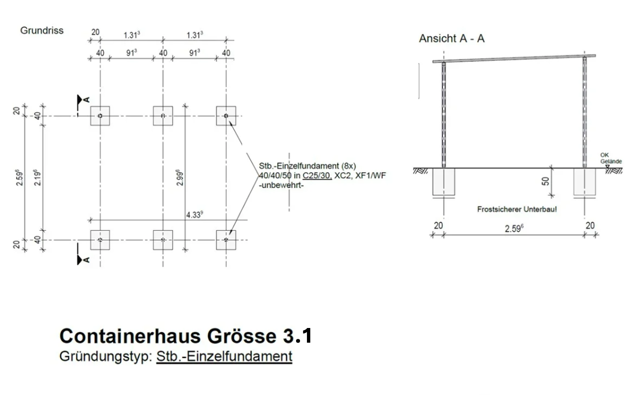 Überdachung Gr. 3.1 - 267 x 265cm Edelstahl Bausatz Fundamentplan