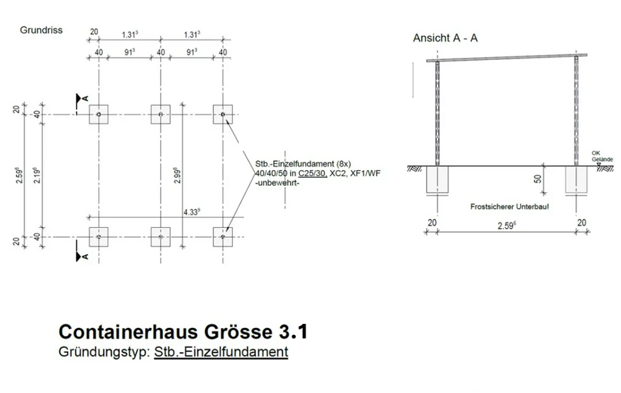 Überdachung Gr. 3.1 - 267 x 265cm Edelstahl Bausatz Fundamentplan