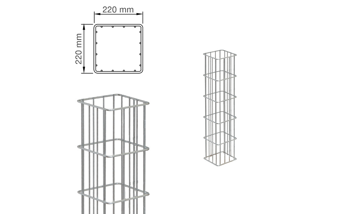Gabionensäule RUBIN Q 220 x 220 mm, Höhe 1000 mm, Maßzeichnung