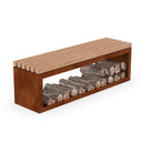 Gartenbank RUSTIC mit offener Holzablage – Cortenstahl-Gestell mit Edelrostoptik und Lärchenholz-Sitzfläche für 3 Personen, Made in Germany