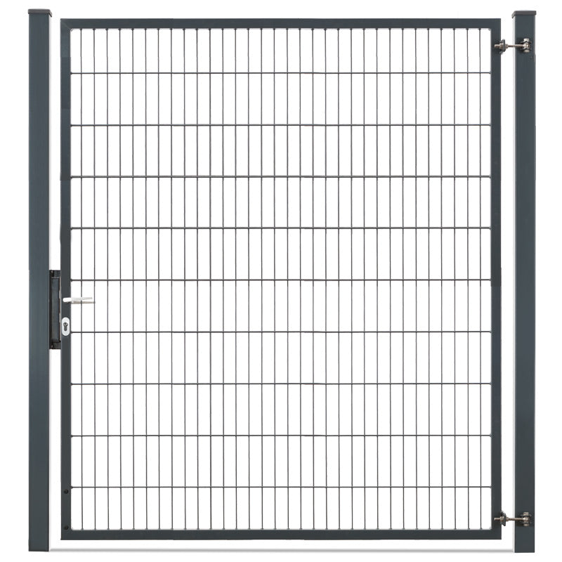Gartentor VARIO compact einflügelig in Anthrazit, freigestellt mit Torpfosten 80 x 80 mm