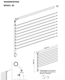 Wandmontage Geländer Modul B2 aus Metall, horizontale Streben, technische Zeichnung, Maße 1500x1304 mm