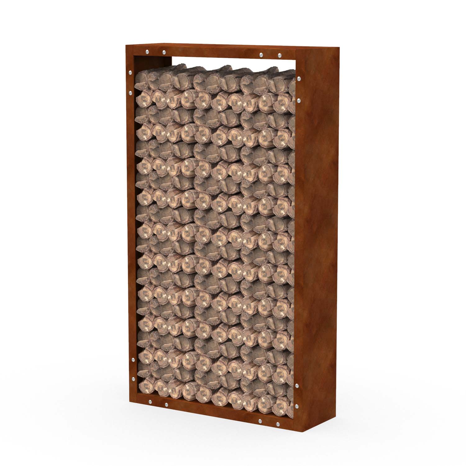 Kaminholzregal Holzlager VESTA L aus Cortenstahl, 100 x 33 x 180 cm – freistehendes Brennholzregal für Garten und Terrasse, Made in Germany