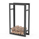 Kaminholzregal Holzlager aus pulverbeschichtetem Stahl in Tiefschwarz, 60 x 100 x 26 cm, Modell FRAME – freistehendes Brennholzregal für den Innenbereich, Made in Germany