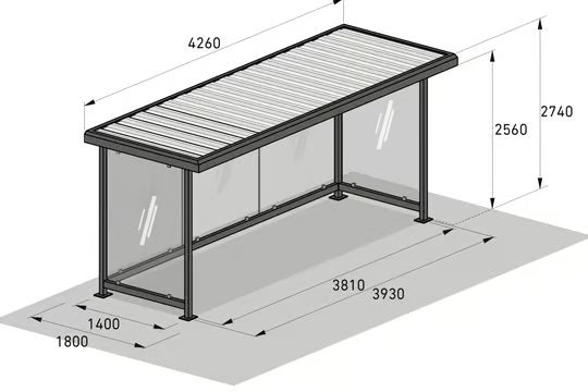 Überdachung Wartehalle Modell Oslo - für Fahrräder, Raucher, Wartebereiche