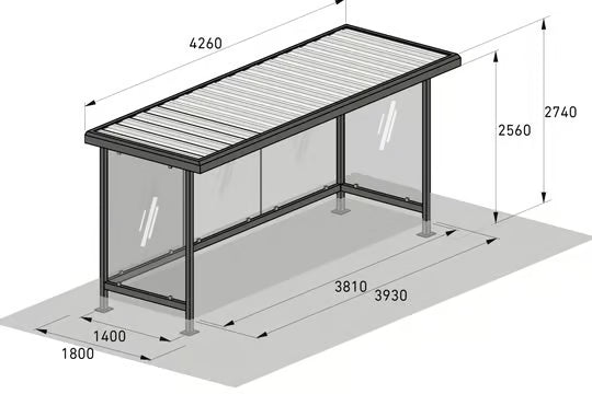 Überdachung Wartehalle Modell Oslo - für Fahrräder, Raucher, Wartebereiche