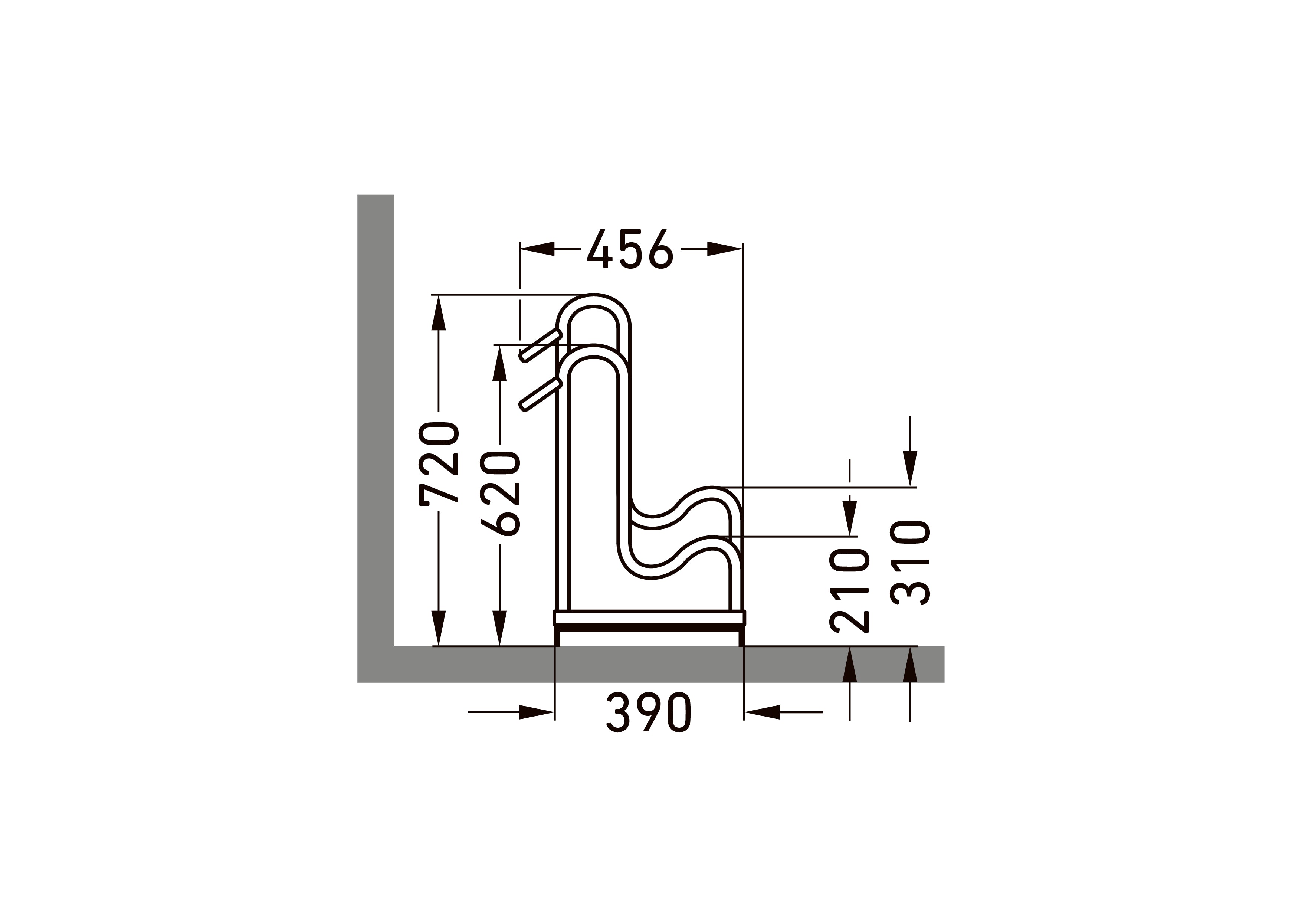 Maßzeichnung Standparker 4052 XBR Seitenansicht mit Höhe 720 mm und Tiefe 390 mm