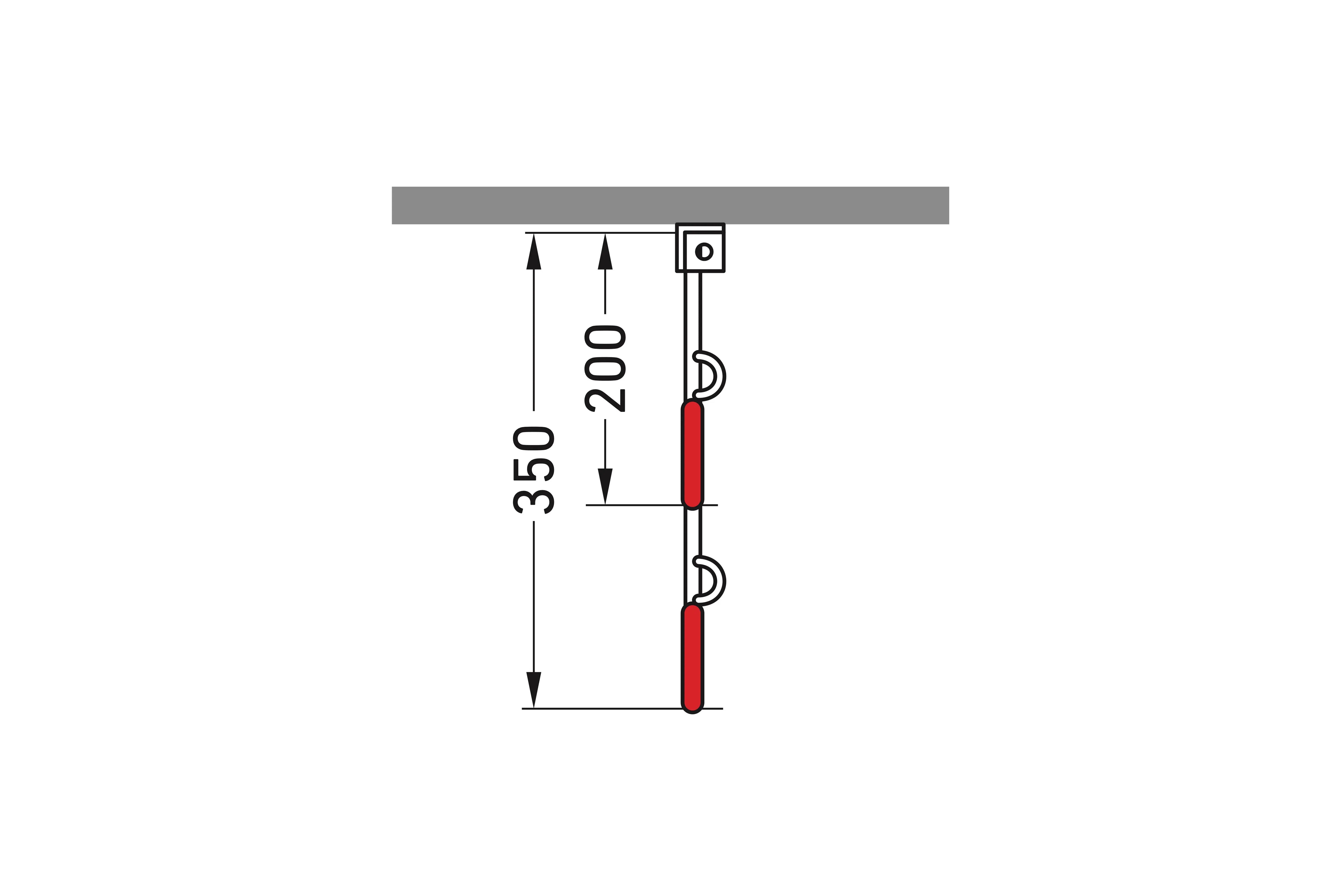 Seitenansicht einer Metallbauteil-Maßzeichnung mit Höhenangaben 200 und 350 mm, technische Zeichnung.