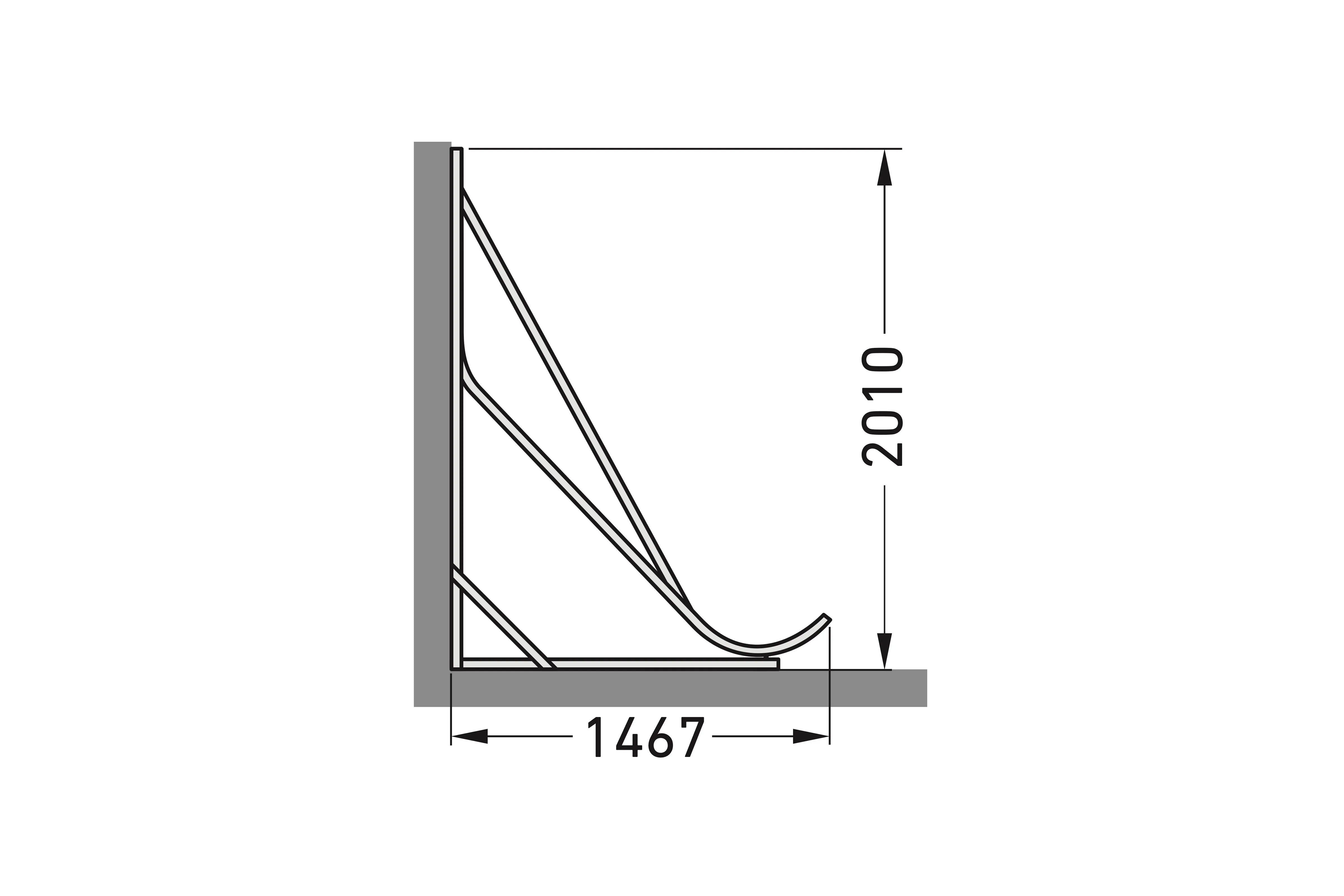 Seitenansicht technische Zeichnung Stahlkonstruktion, Maße 2010 x 1467 mm, Metallbau