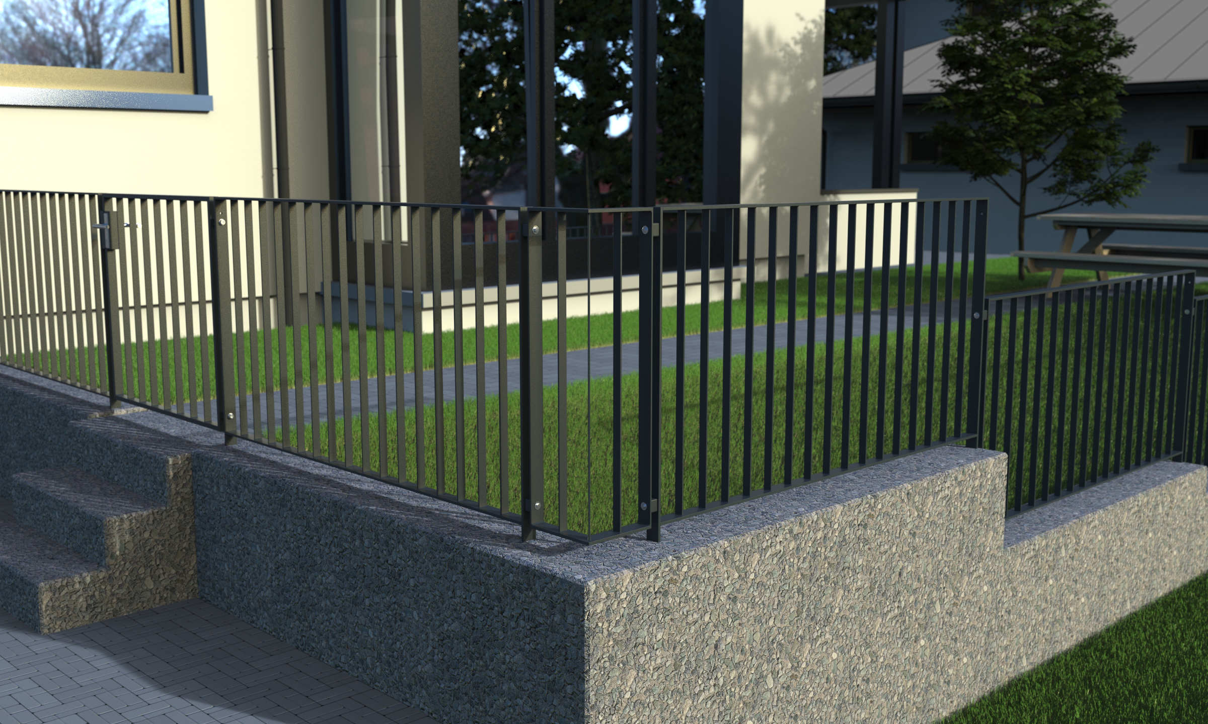 Zaun, Geländer Modell Simple pulverbeschichtet auf Mauer aufgeschraubt