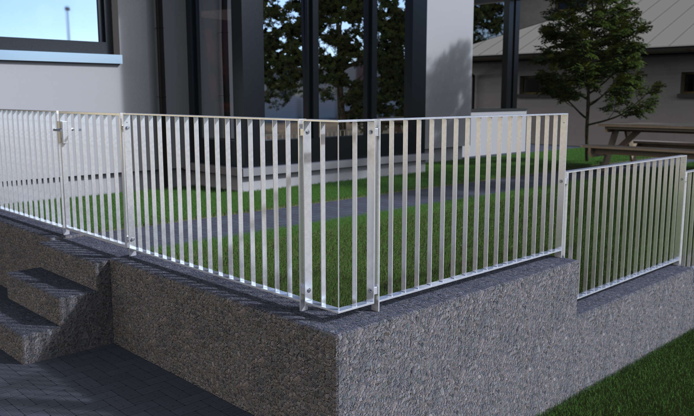 Zaun, Geländer Modell Simple verzinkt auf Mauer aufgeschraubt