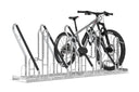 Fahrradständer aus Metall für mehrere Fahrräder, ein Fahrrad geparkt, robust und verzinkt