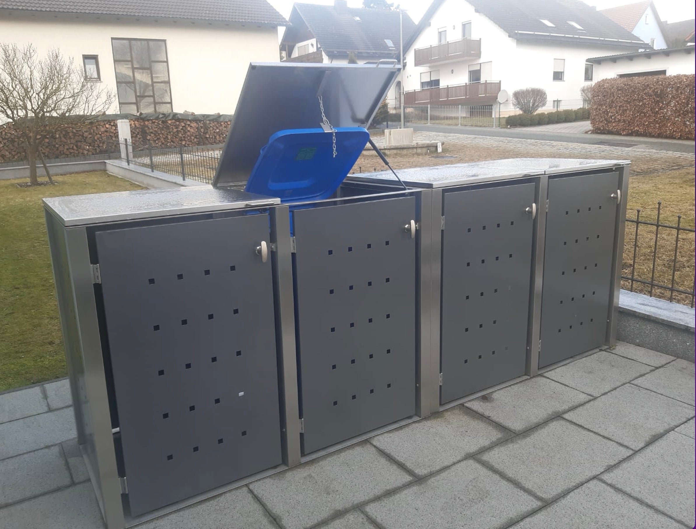 Mülltonnenbox Edelstahl universal 240L 120L 4er Box Farbe DB703