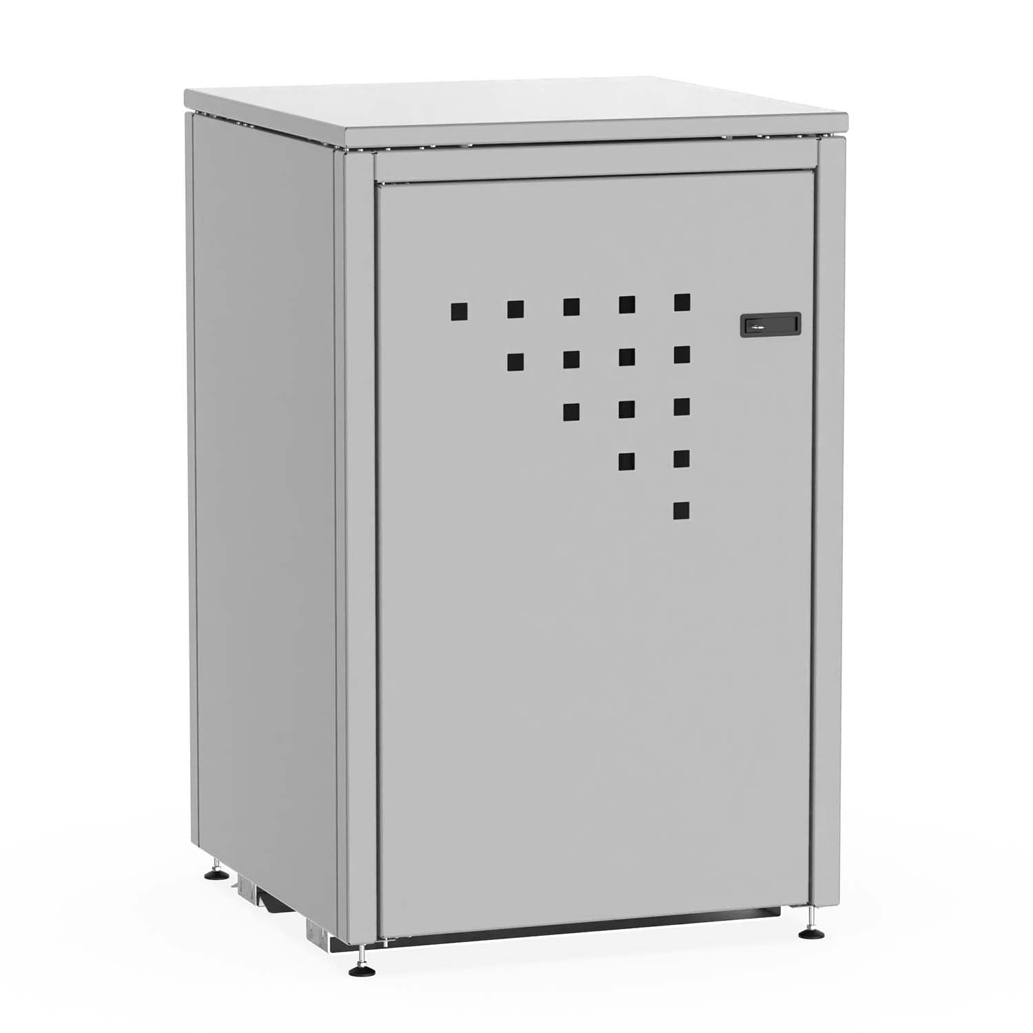 Mülltonnenbox BINBOX für 1 Mülltonne in Signalgrau (RAL 7004), farbbeschichteter Stahl, abschließbar – Bausatz