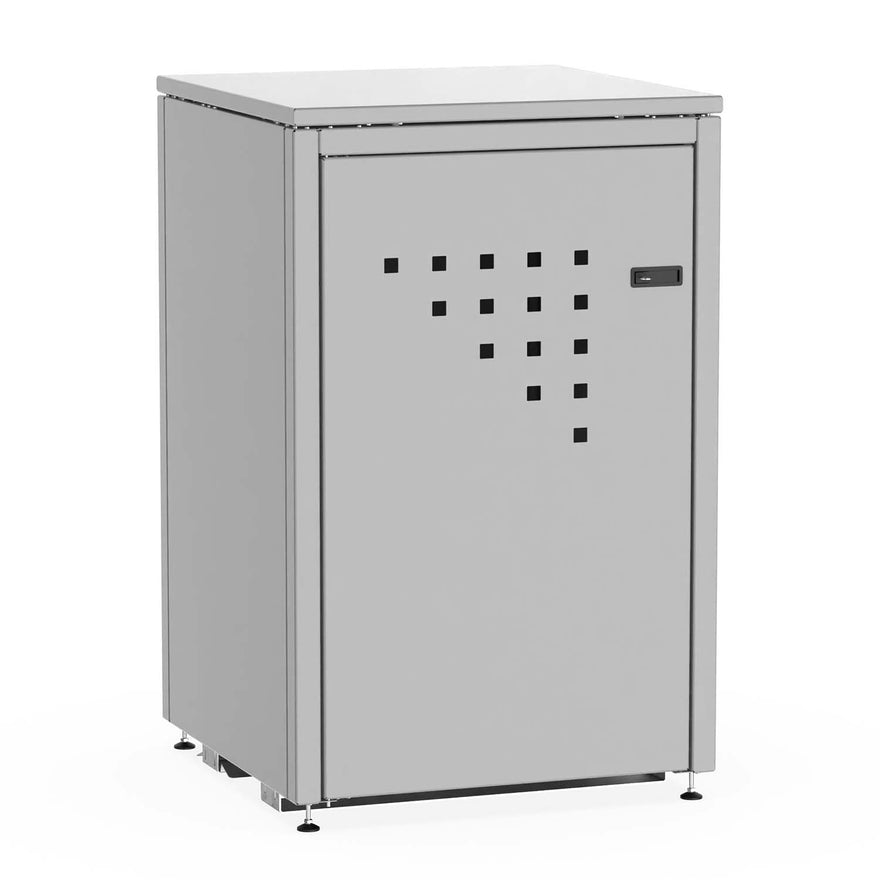Mülltonnenbox BINBOX für 1 Mülltonne in Signalgrau (RAL 7004), farbbeschichteter Stahl, abschließbar – Bausatz