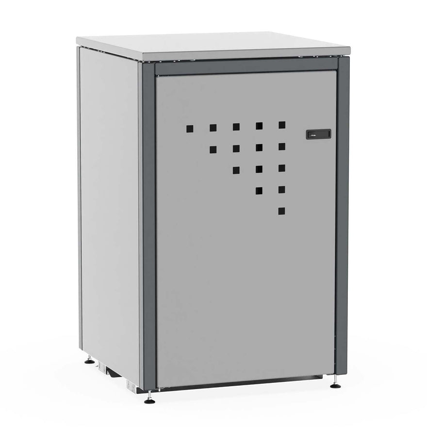 Mülltonnenbox BINBOX für 1 Mülltonne zweifarbig, Korpus Anthrazitgrau RAL 7016 / Türen Signalgrau RAL 7004 – Stahl, Bausatz