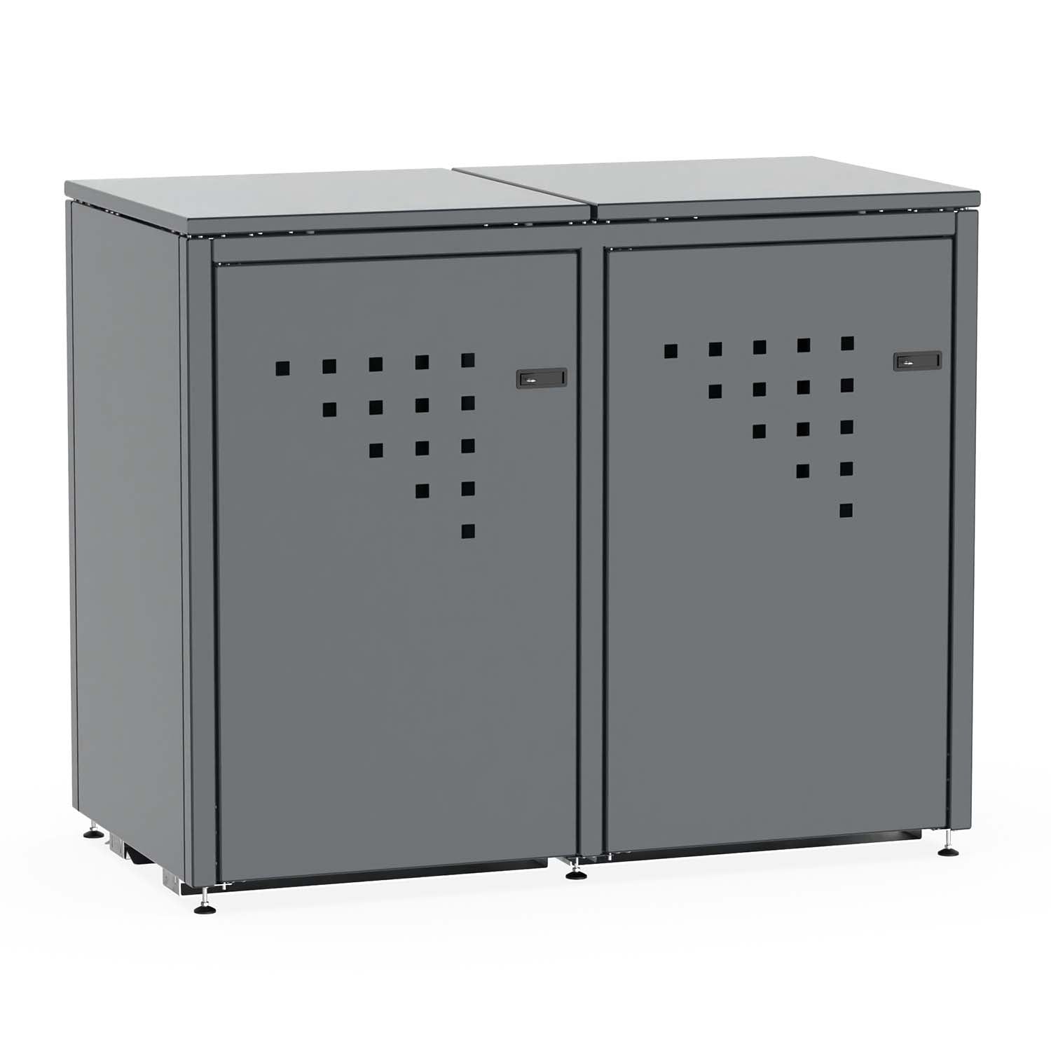 Mülltonnenbox BINBOX für 2 Mülltonnen in Anthrazitgrau (RAL 7016), Stahl farbbeschichtet, abschließbar mit 2 Flügeltüren – Bausatz, Made in Germany