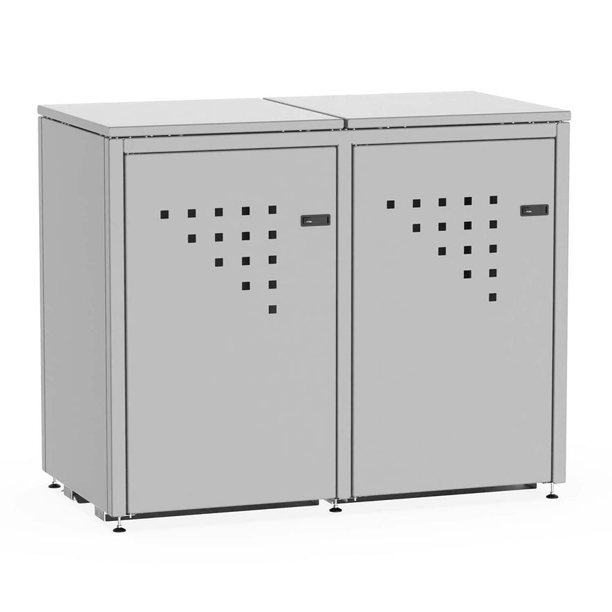 Mülltonnenbox BINBOX für 2 Mülltonnen in Signalgrau (RAL 7004), farbbeschichteter Stahl, abschließbar – Bausatz