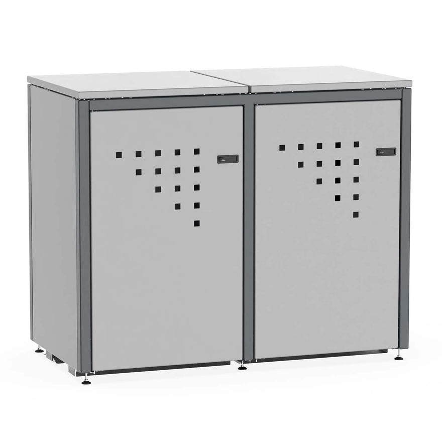 Mülltonnenbox BINBOX für 2 Mülltonnen zweifarbig, Korpus Anthrazitgrau RAL 7016 / Türen Signalgrau RAL 7004 – Stahl, Bausatz