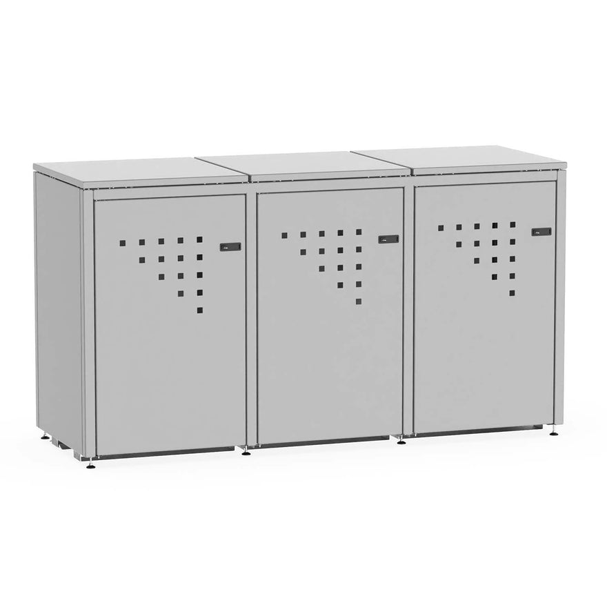 Mülltonnenbox BINBOX für 3 Mülltonnen in Signalgrau (RAL 7004), farbbeschichteter Stahl, abschließbar – Bausatz