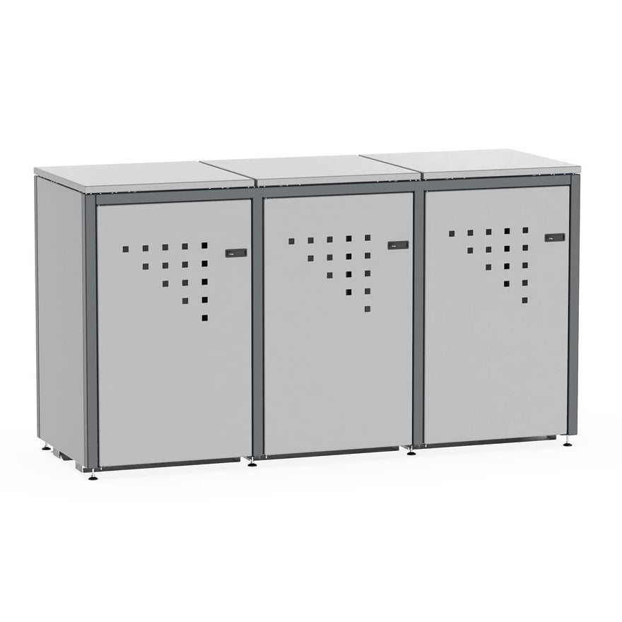 Mülltonnenbox BINBOX für 3 Mülltonnen zweifarbig, Korpus Anthrazitgrau RAL 7016 / Türen Signalgrau RAL 7004 – Stahl, Bausatz