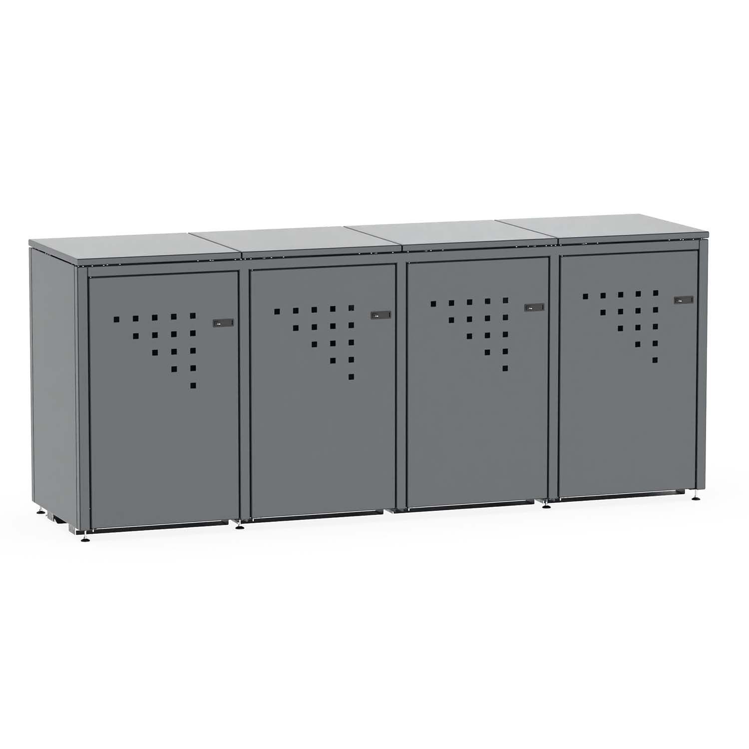 Mülltonnenbox BINBOX für 4 Mülltonnen in Anthrazitgrau (RAL 7016), Stahl farbbeschichtet, abschließbar mit 4 Flügeltüren – Bausatz, Made in Germany