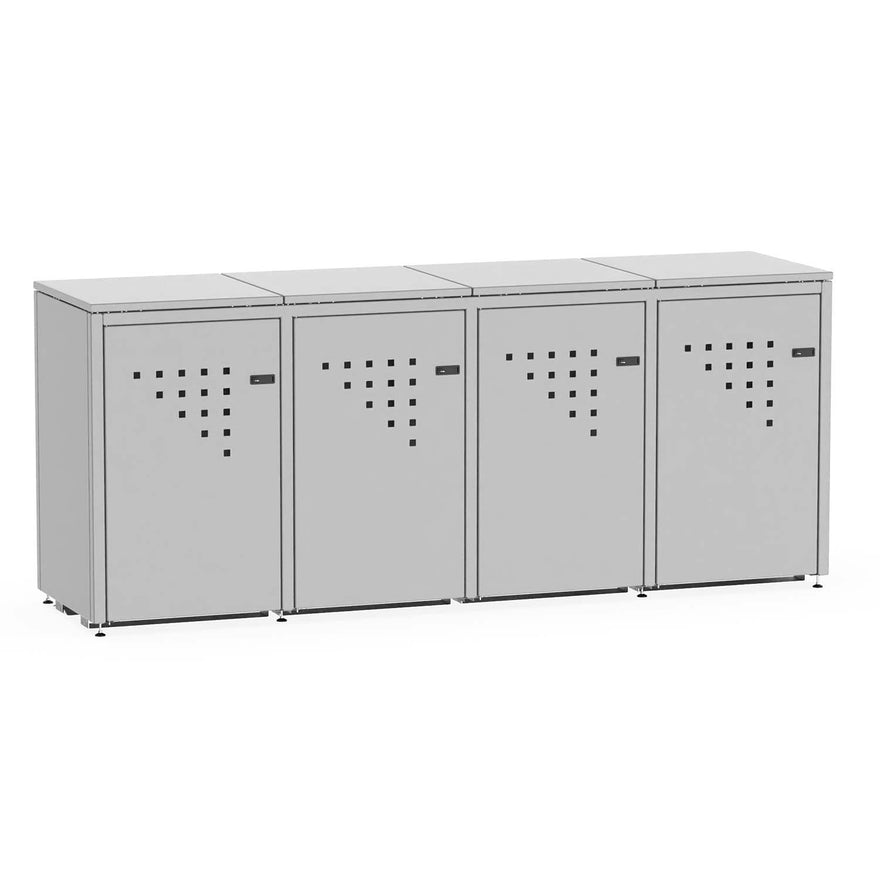 Mülltonnenbox BINBOX für 4 Mülltonnen in Signalgrau (RAL 7004), farbbeschichteter Stahl, abschließbar – Bausatz