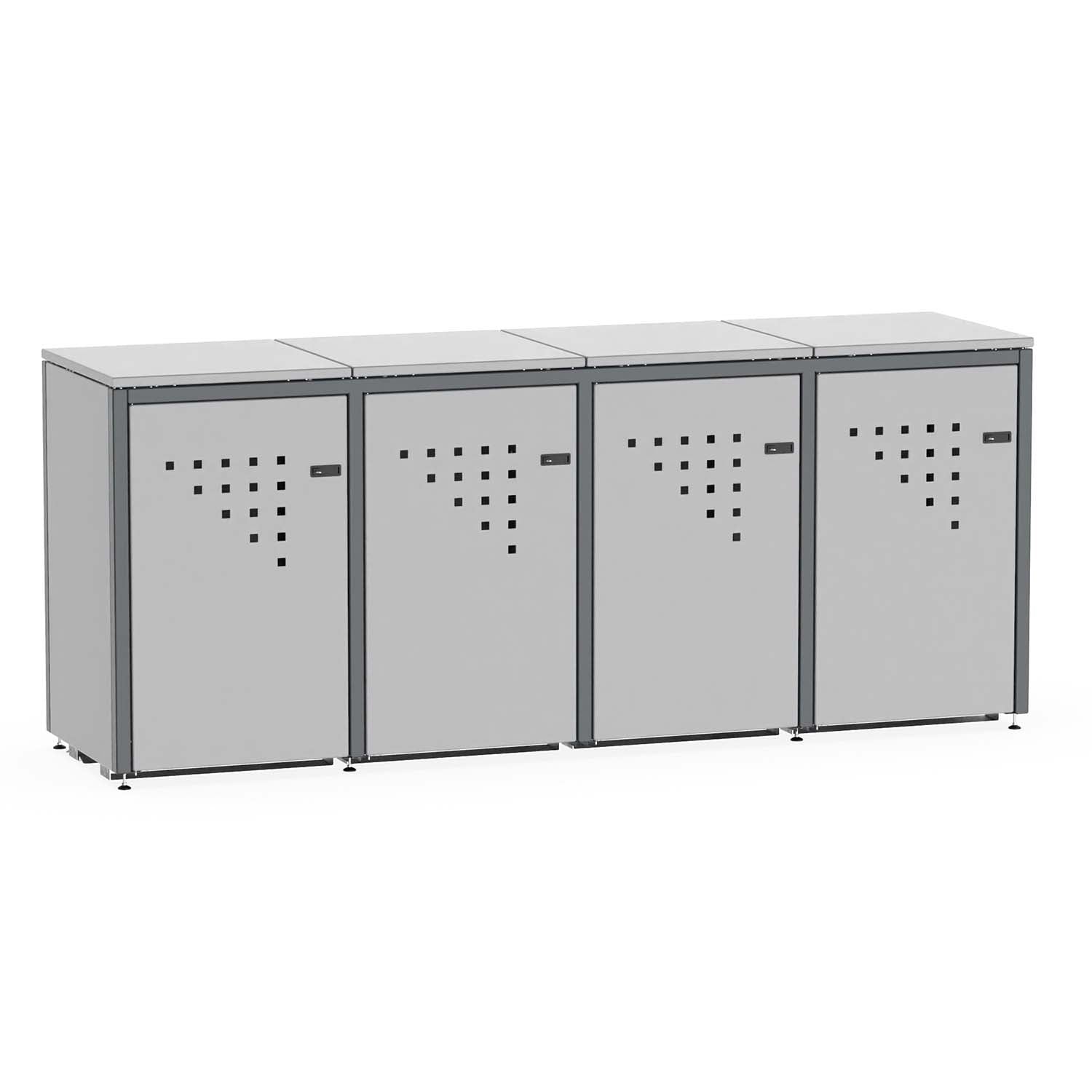 Mülltonnenbox BINBOX für 4 Mülltonnen zweifarbig, Korpus Anthrazitgrau RAL 7016 / Türen Signalgrau RAL 7004 – Stahl, Bausatz