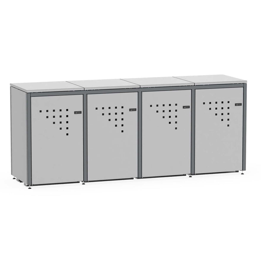 Mülltonnenbox BINBOX für 4 Mülltonnen zweifarbig, Korpus Anthrazitgrau RAL 7016 / Türen Signalgrau RAL 7004 – Stahl, Bausatz