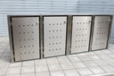 Mülltonnenbox aus Edelstahl für 240L, vier Fächer, modern, wind- und wetterfest
