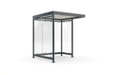 Raucherüberdachung aus Metall mit Glaswänden und Flachdach freistehend, modern