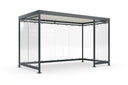 Raucherüberdachung aus Metall mit Glaswänden, rechteckig, freistehend, modern
