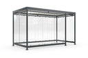 Raucherüberdachung aus Metall mit Glaswänden und Flachdach, freistehend, modern