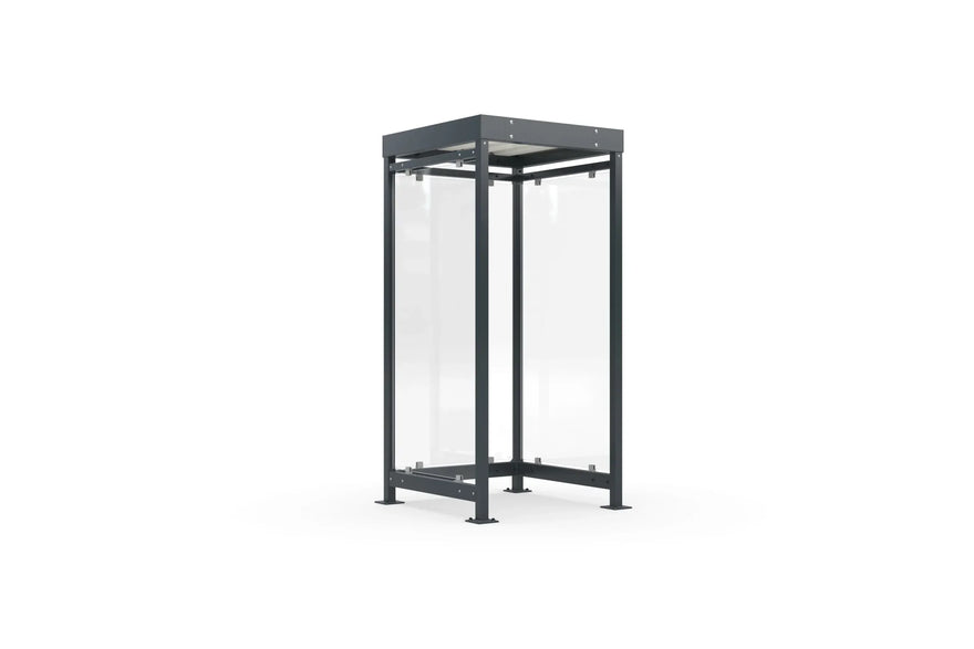 Raucherüberdachung Bausatz aus Metall und Glas, freistehend, modern, wetterfest