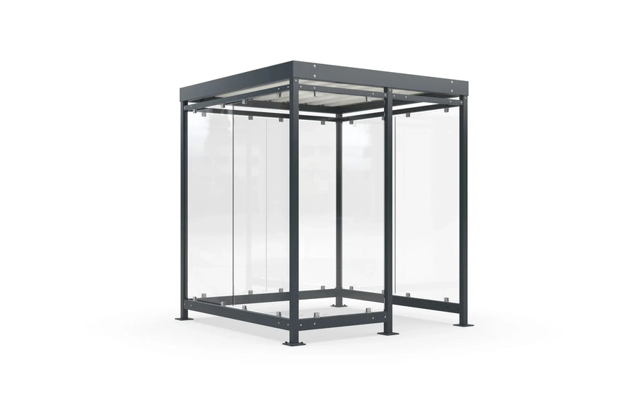 Raucherüberdachung Bausatz aus Metall und Glas, freistehend, modern, für Außenbereich