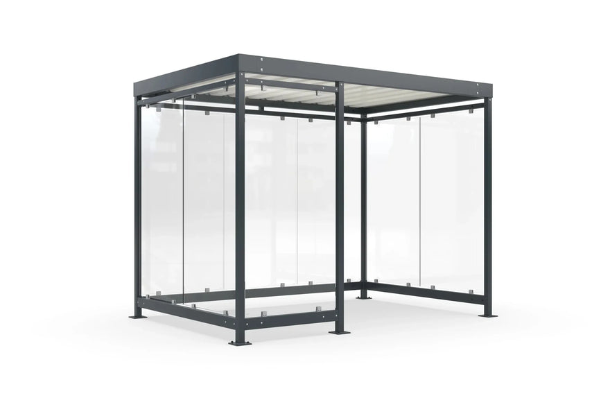 Metall Raucherunterstand Bausatz mit Flachdach und Glasscheiben, freistehend