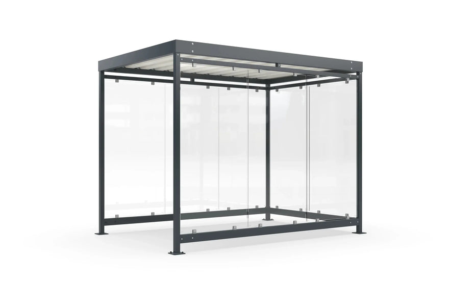 Raucherunterstand Bausatz aus Metall und Glas, freistehend, moderne Überdachung