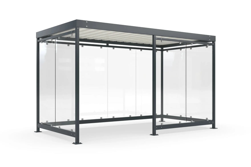Raucherüberdachung Bausatz aus Metall und Glas, freistehend, modern, für Außenbereich