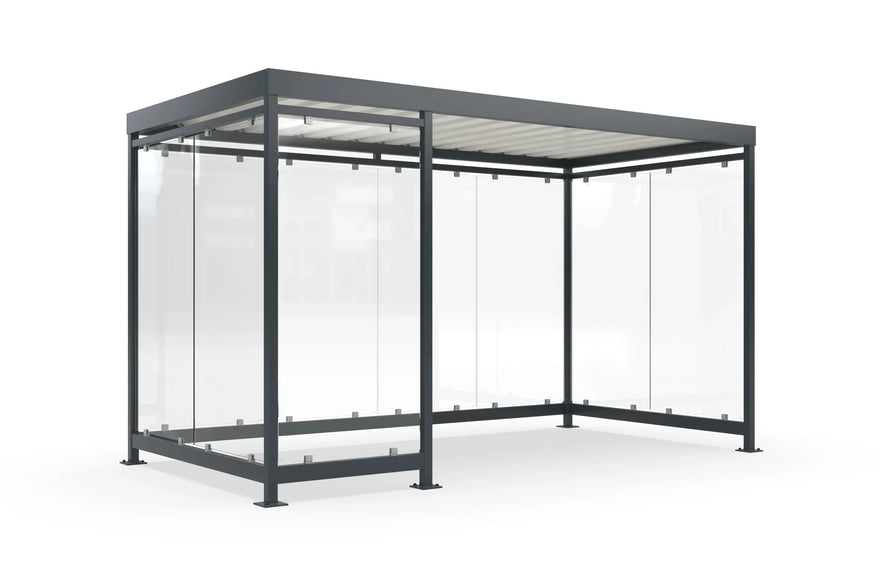 Raucherüberdachung Bausatz aus Metall mit Glaswänden, wetterfest, eckiges Design