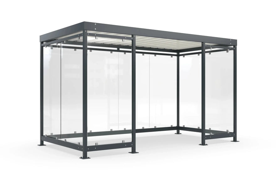 Raucherüberdachung Bausatz aus Stahl und Glas für Außenbereich, stabile Konstruktion