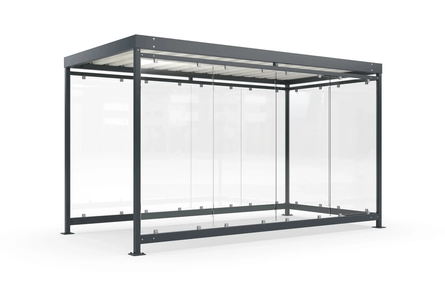 Raucherunterstand Bausatz mit Flachdach aus Metall und Glas, freistehend, modern