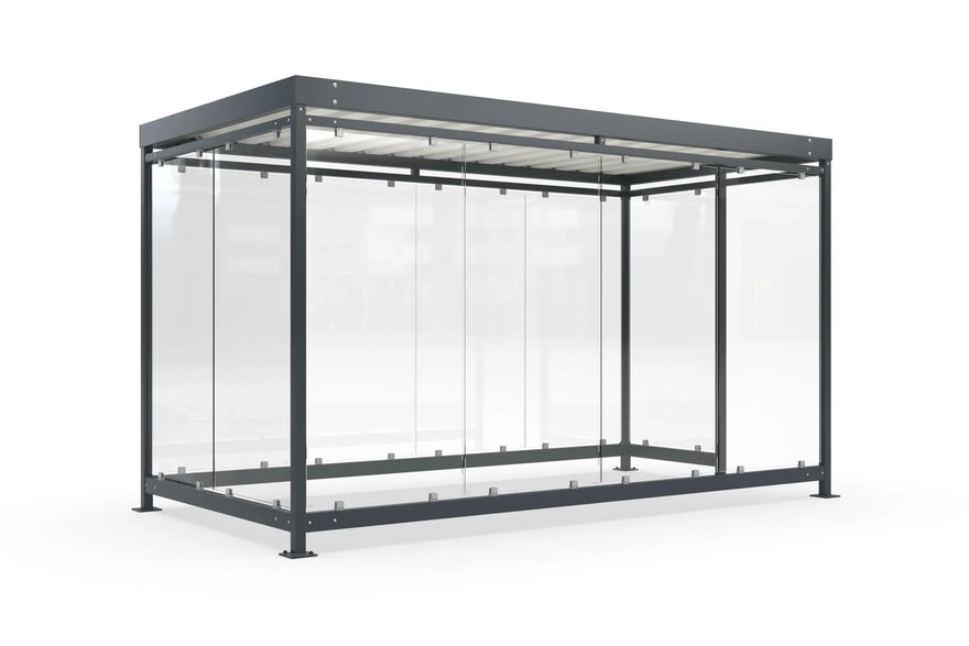 Raucherüberdachung Bausatz aus Metall und Glas, freistehend, modernes Design