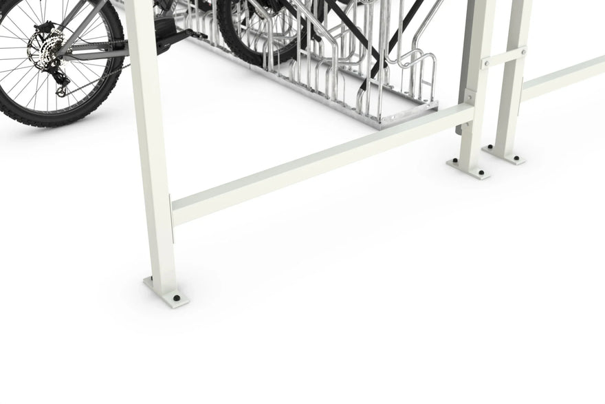 Detailaufnahme Metallrahmen mit Fahrradständer, pulverbeschichtet RAL 9002