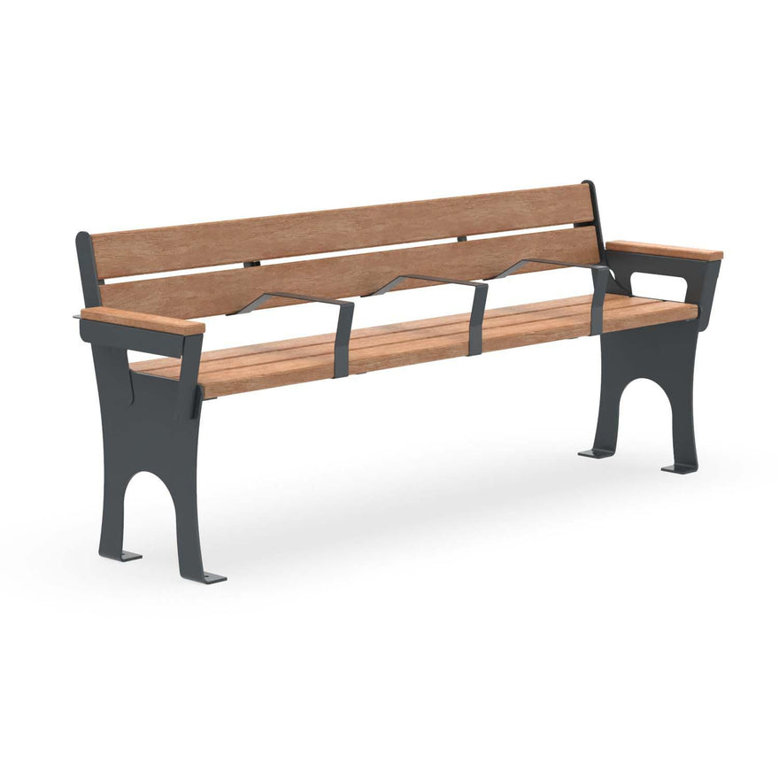 Seniorenbank BERLIN 4-Sitzer mit Zwischen-Armlehnen für jeden Sitzplatz, feuerverzinkt und in RAL 7016 Anthrazitgrau beschichtet, Sitzhöhe 520 mm