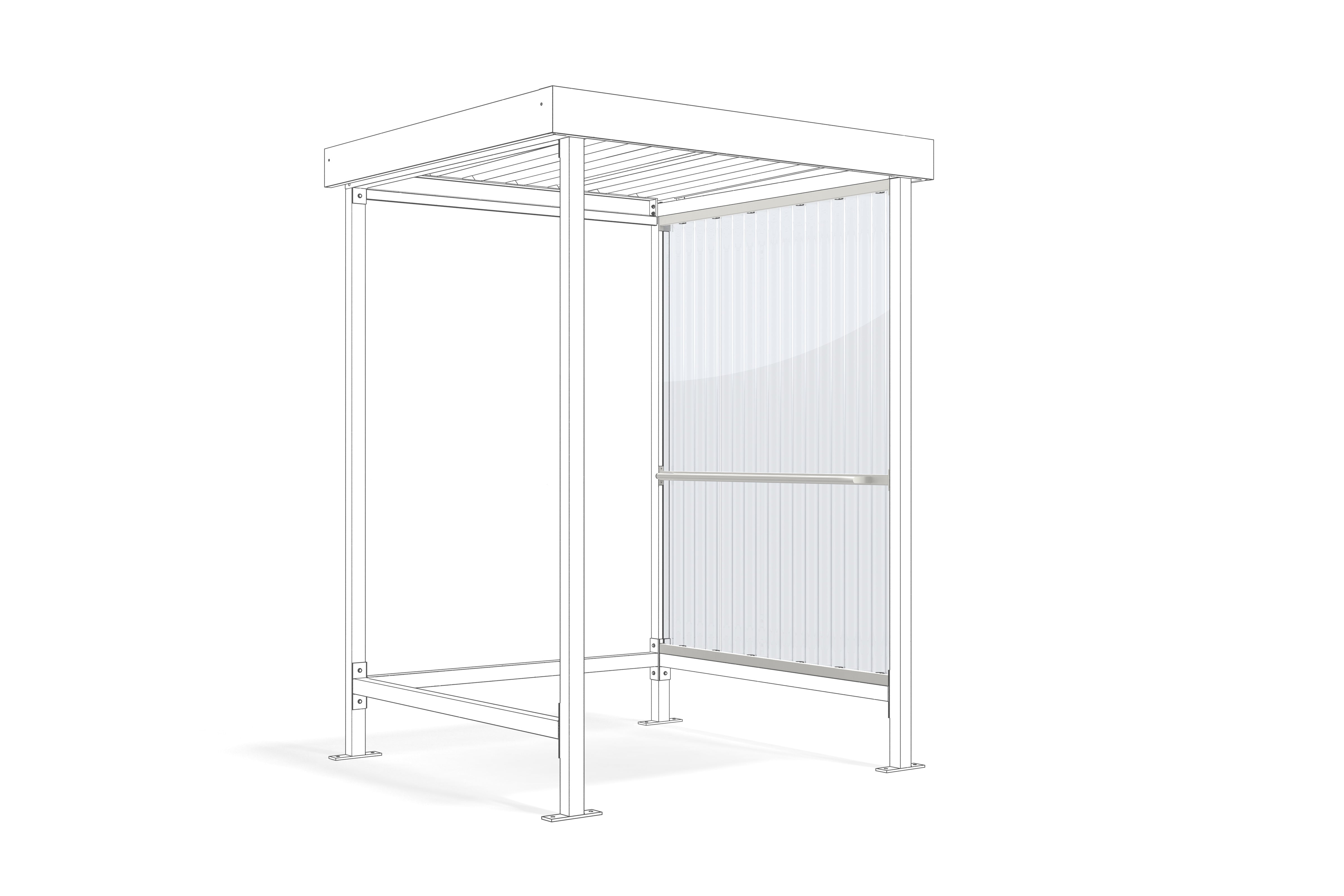 Zusätzliche Seitenwand aus transparentem Wellpolycarbonat mit Anlehnbügel für den Raucherunterstand Jena Maxi RAL 9002 grauweiß – links oder rechts einsetzbar