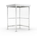 Raucherunterstand Jena feuerverzinkt, 1720 × 1580 mm, Flachdach mit Trapezblech, Rück- und Seitenwand aus transparentem Wellpolycarbonat, Anlehnbügel serienmäßig – Stahlbausatz zur Eigenaufstellung