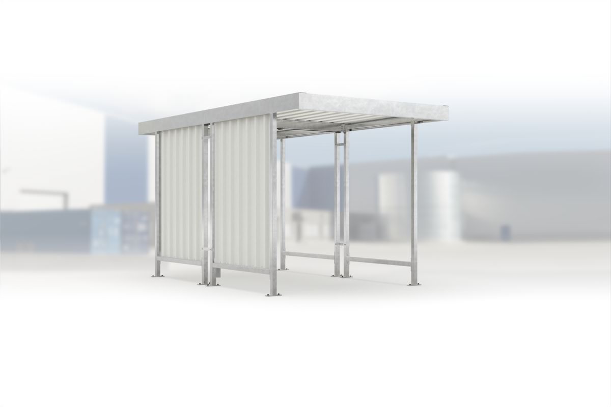 Carport Leipzig L40 feuerverzinkt, 2250 × 4400 mm, Flachdach mit Trapezblech, mit Trapezblech-Seitenwand links – Stahlbausatz zur Eigenaufstellung